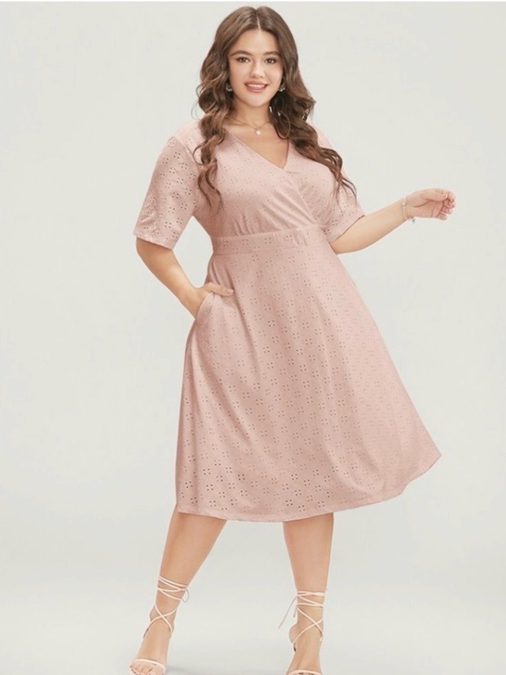 BloomChic Blush Pink Eyelet Midi Dress